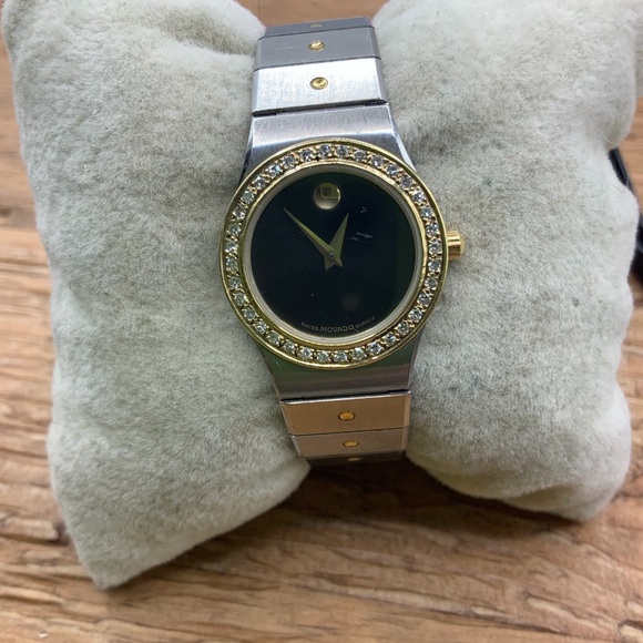 Movado Accessories - Movado Woman's Museum Two Tone Gold Silver Diamond Bezel Quartz Watch 85 A1 836L